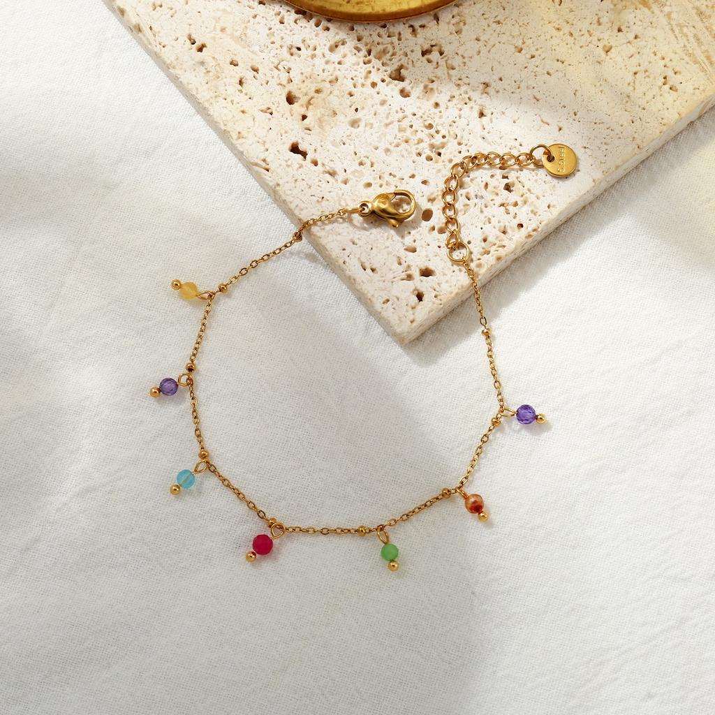 Women 18k Gold Plated Colorful Natural Stone Tassel Clavicle Necklace