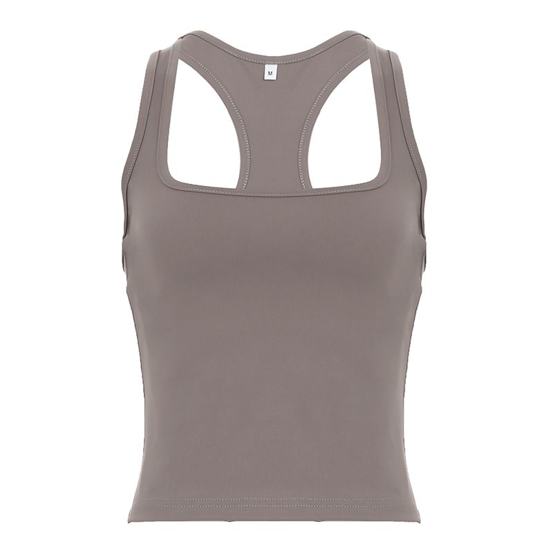European and American Women's Clothing American Style Minimalist Square Collar I-Shaped Sports Vest Female Street Ins Easiest for Match Workout Top