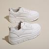 Women's W3612 White Leather Thick-Soled Casual Shoes, 2024 Autumn Collection