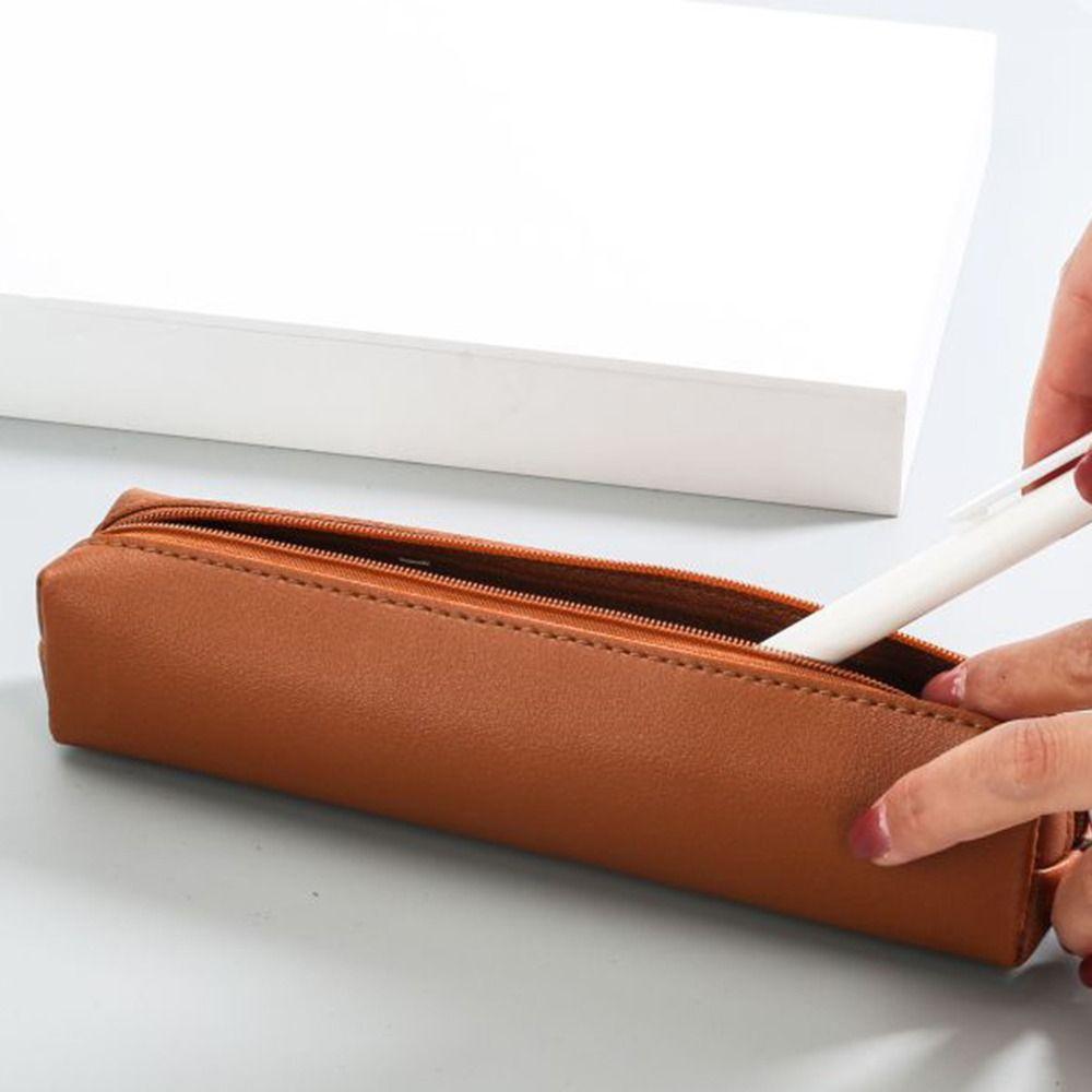 Large Capacity Pen Bag PU Leather Stationery Box Fashion Pencil Case
