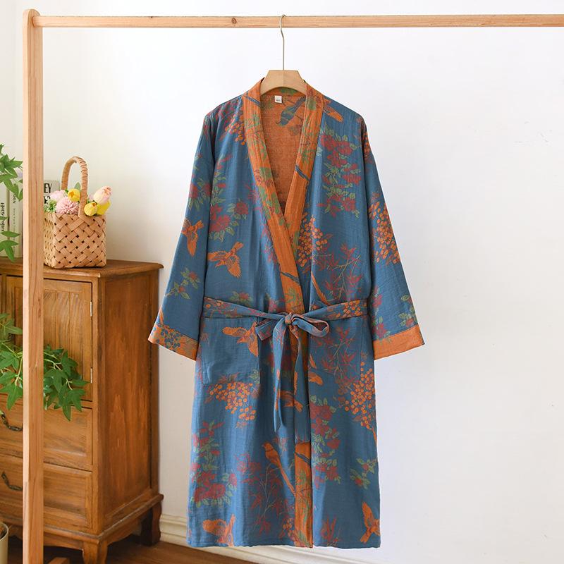 Dámská retro žakárová bavlněná yukata: Lehká jarní/podzimní noční košilka a pyžamo ve stylu kimona.