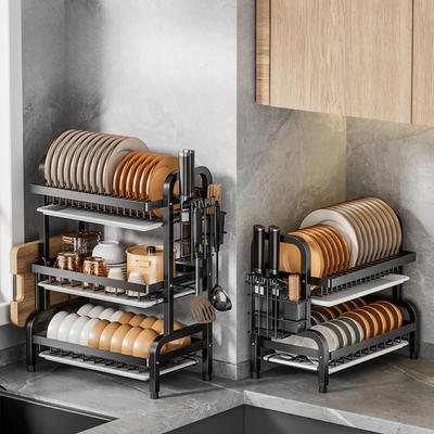 Kitchen Storage Rack Waterproof Rust Proof Multi-storey Tabletop Bowl and Plate Drain Racks Floor Standing Dish Storage Cabinet