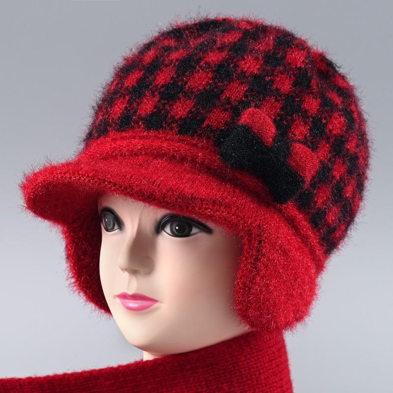 Winter Hat Women's Warm Hat Rabbit Hair Ear Protector Plush Thick Knitted Wool Hat