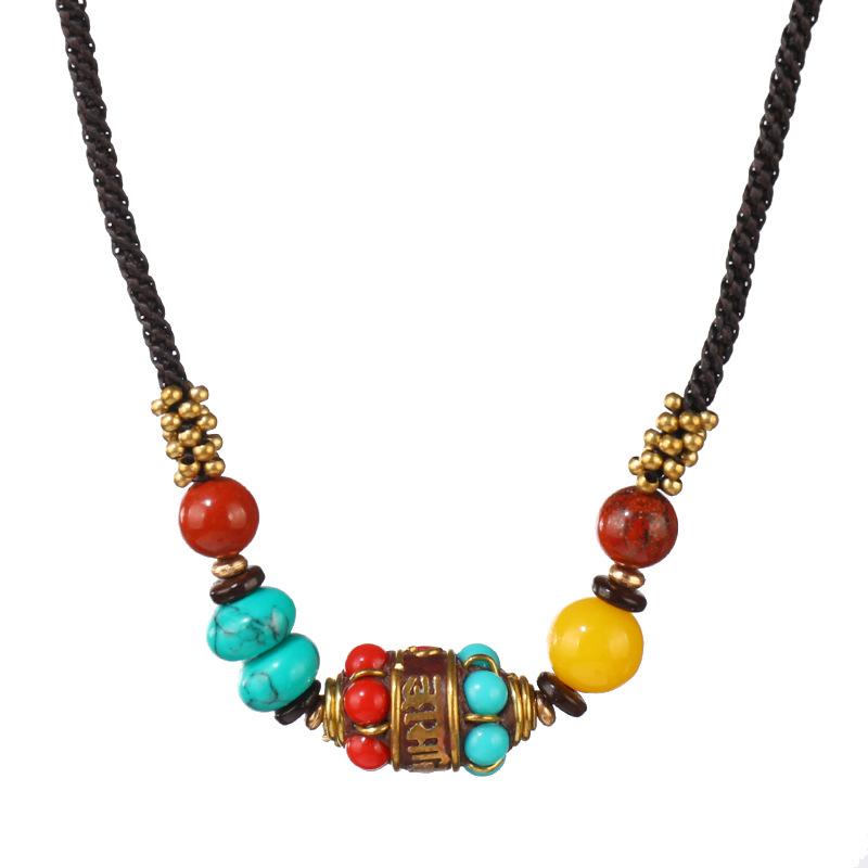 Tibetan retro Nepalese copper bead necklace women's summer woven collarbone chain middle neck chain with jewelry