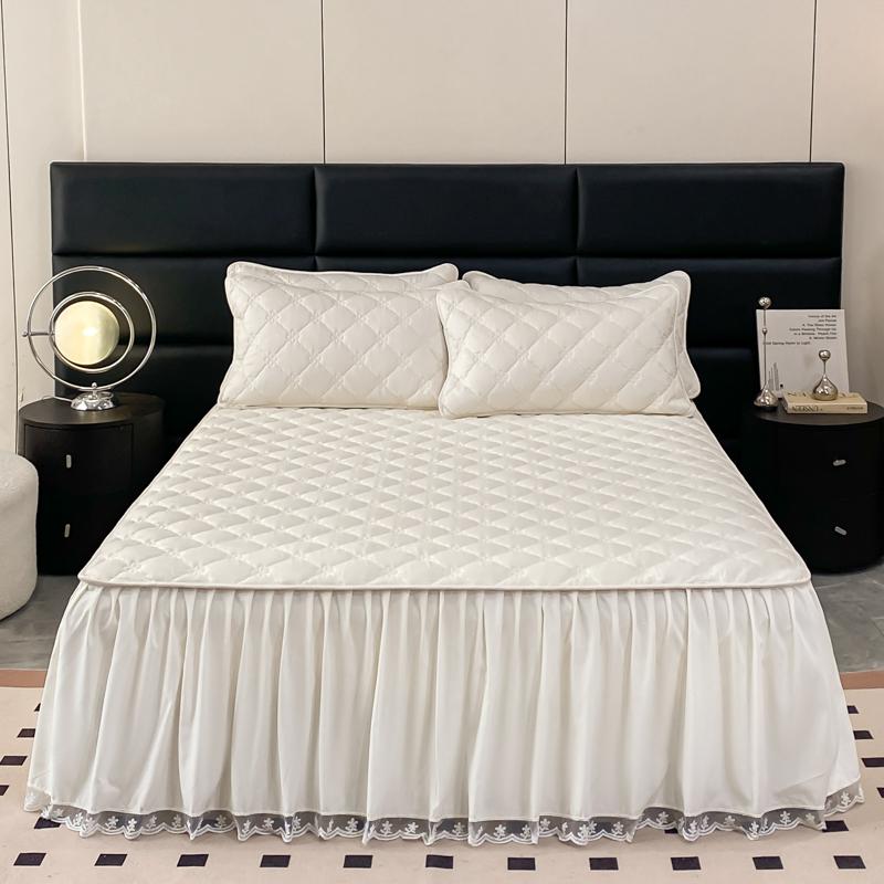 1pc Quilted Bed Skirt Solid Color Bed Cover Lace Style Bedspread Thickened Mattress Protector Roupa De Cama (No Pillowcase)