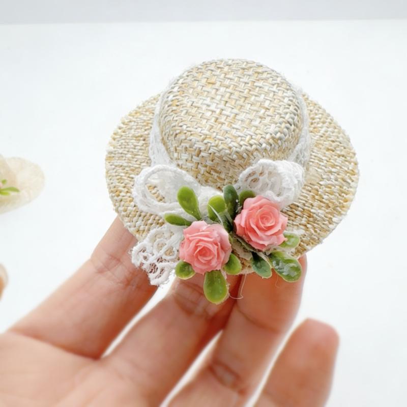 1Pcs Mini Handcrafted Straw Sun Hat Perfect for Dollhouse Summer Scene Decor