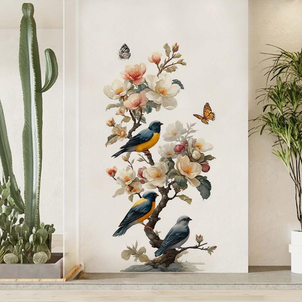 Self-adhesive Chinese Style Elegant Birds and Branches Wall Stickers Removable No Residue for Home Wall Decor