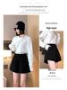 Women's Elastic High Waist Woolen A-Line Casual Shorts, Loose Fit, Autumn/Winter, Black.