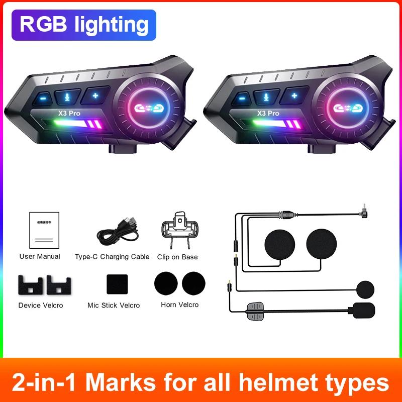 1/2pcs X3 Pro Bluetooth 6.0 Motorcycle Helmet Intercom 500M Wireless Interphone Intercomunicador 1000Mah Moto Walkie Talkie