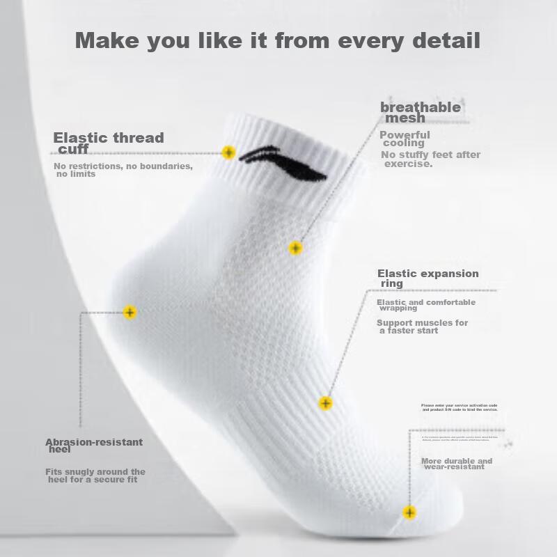Li-Ning Socks (3 Pairs), Sports Socks, Summer Running Badminton Socks for Men And Women, Odor-Resistant Sweat-Absorbing Socks