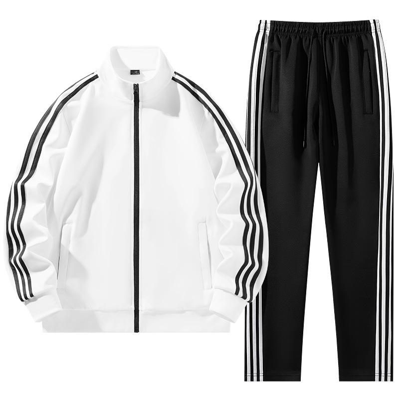 Conjunto Esportivo Casual Masculino e Feminino com Três Listras Roupa Esportiva Jaqueta Esportiva Solta Calça Conjunto de Duas Peças Pode Ser Impresso Com Logotipo Bordado.