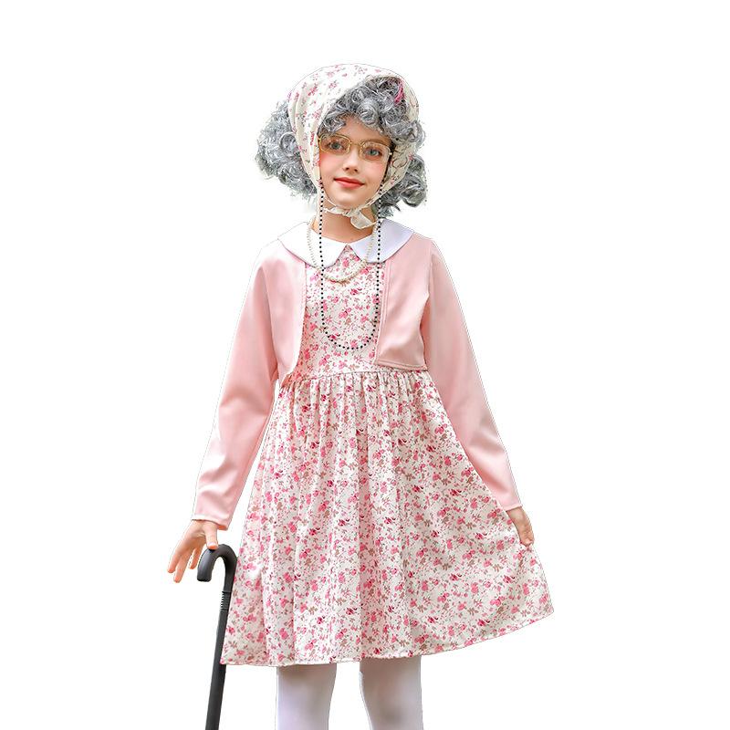 Carnival children's clothing floral skirt 100 days of school grandma suit funny dress cos old woman clothing