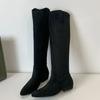 Vintage Women Western Knee High Boots Fashion Pleated Long Booties Concise Square Low Heels Shoes