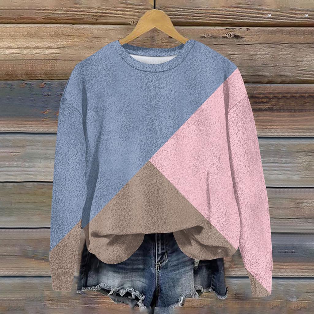 Mote langermet plysj trykket genser pullover topp for kvinner