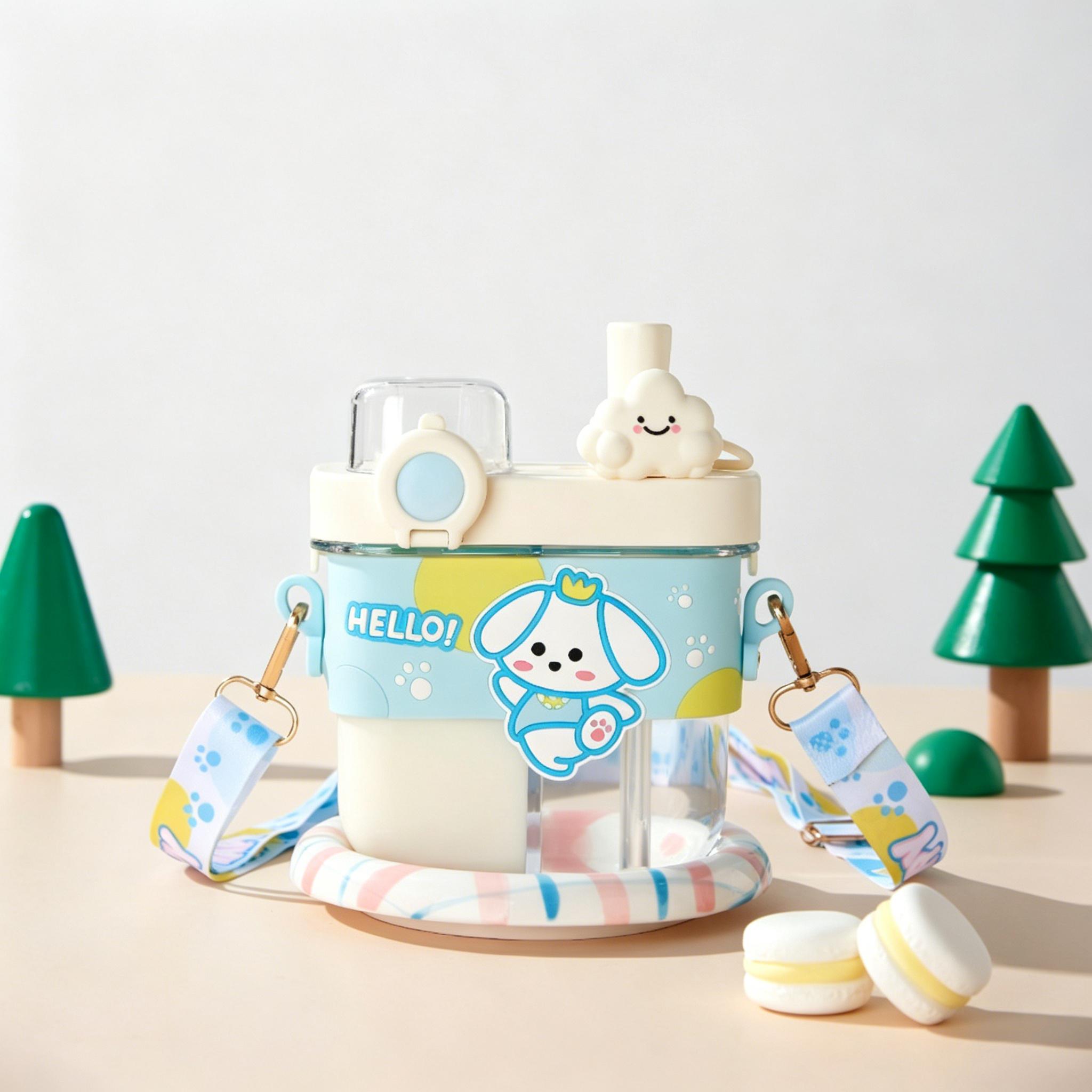 Cute Viral Split Water Cup Large Capacity Double Drink Kids Portable Crossbody Anti-scald Straw Cup 580ml