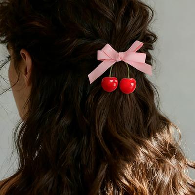 1/24 ks Dívčí sponky do vlasů Ručně vyráběná mašlička Dekor Třešňový design Sponka do vlasů Sváteční foto Spona do vlasů Vlasový doplněk
