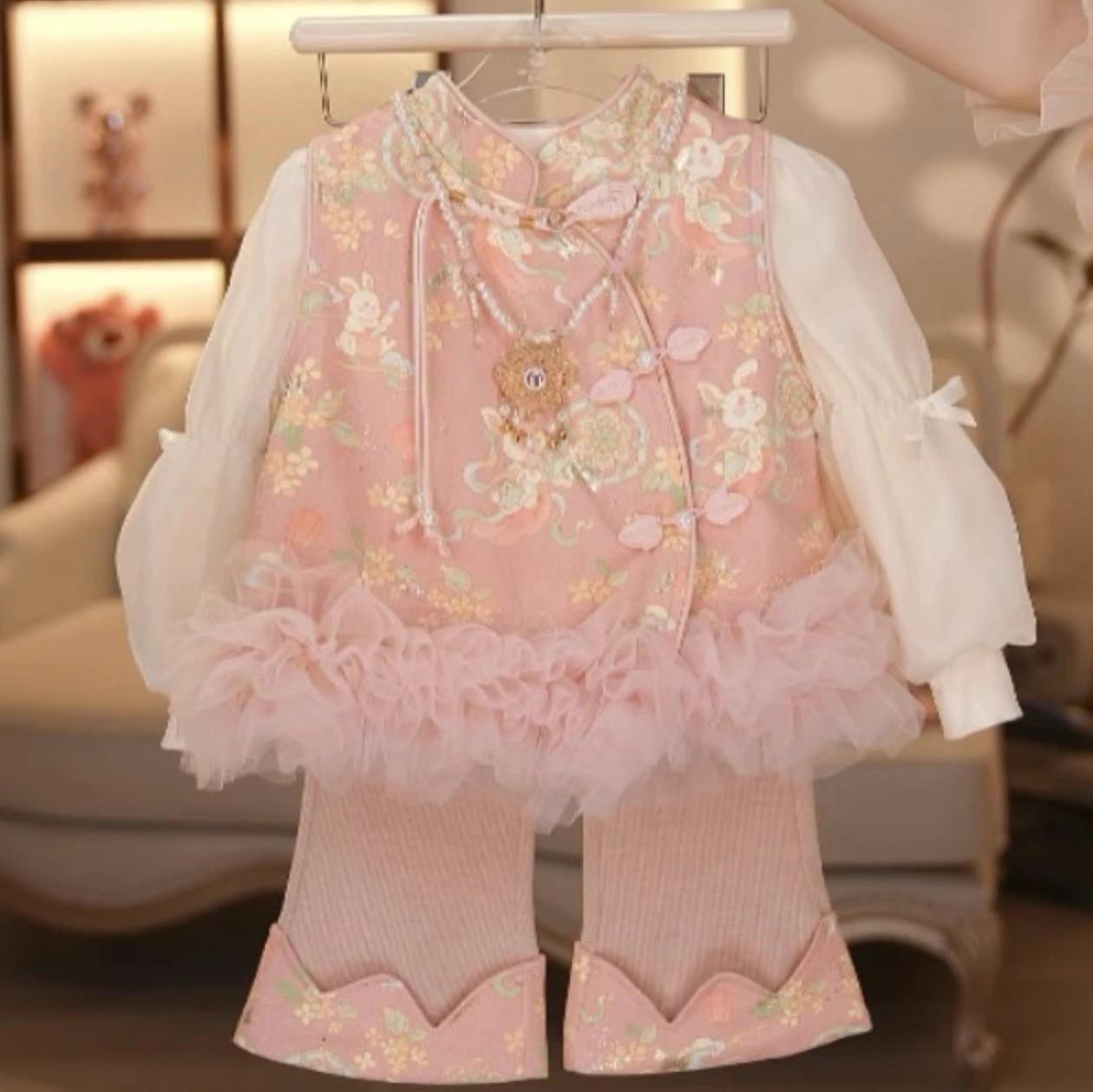 

Осенний трехпредметный наряд в китайском стиле для маленьких девочек - Комплект для новогоднего выступления с длинным рукавом 90 cm