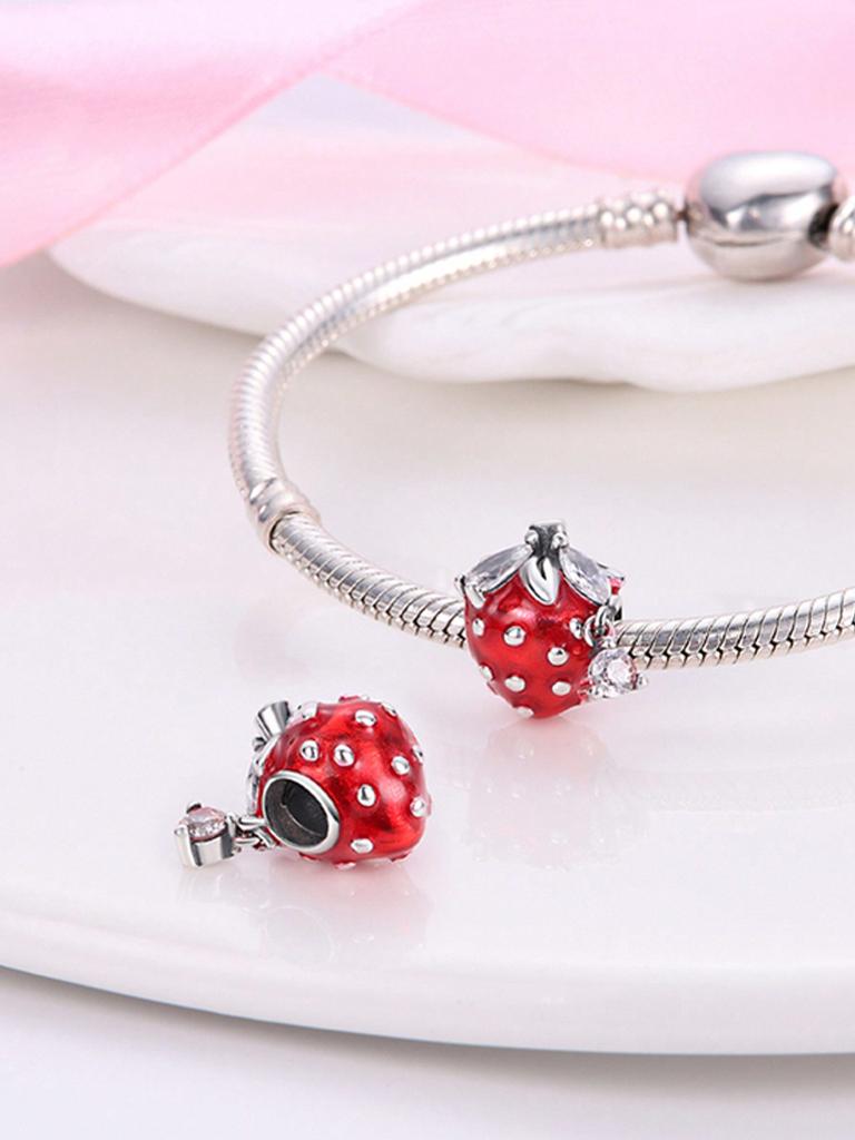 Charms Plata Fruit Strawberry Small Flower Beads Charm Copper Plated Fit Charms Original Bracelet For Jewelry Making Diy Charm