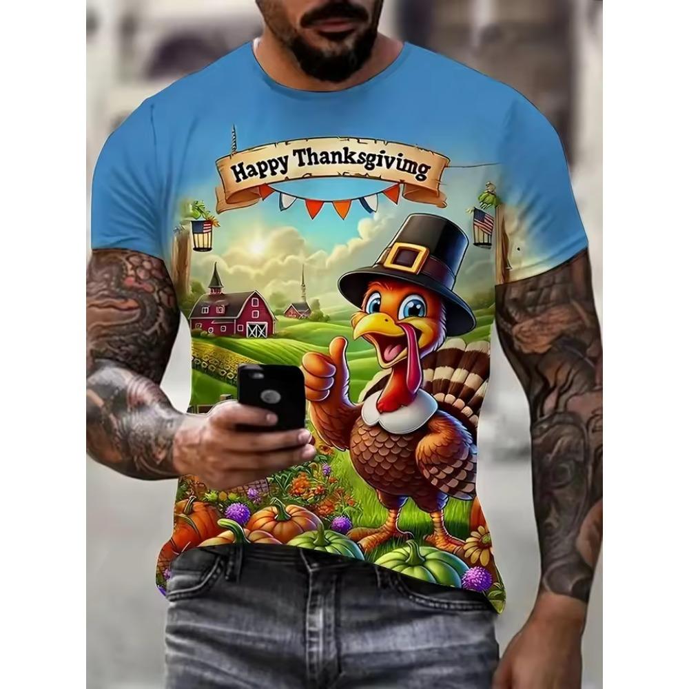 Men's Fashion Summer Short Sleeved T-shirt Comfortable Loose Large Animal Chicken Printed Creative Fun T-shirt