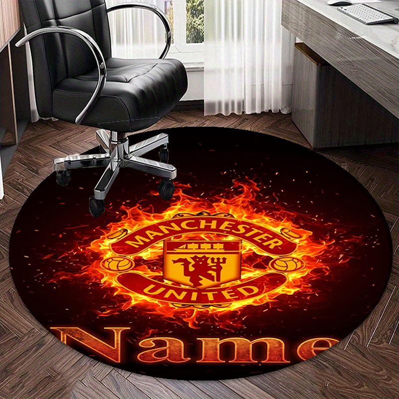 Custom Name Manchester United Printed Round Rug Carpet Chair Rug Area Rug Entryway Doormats,for Office Chair Living Room Bedroom Kitchen Room.
