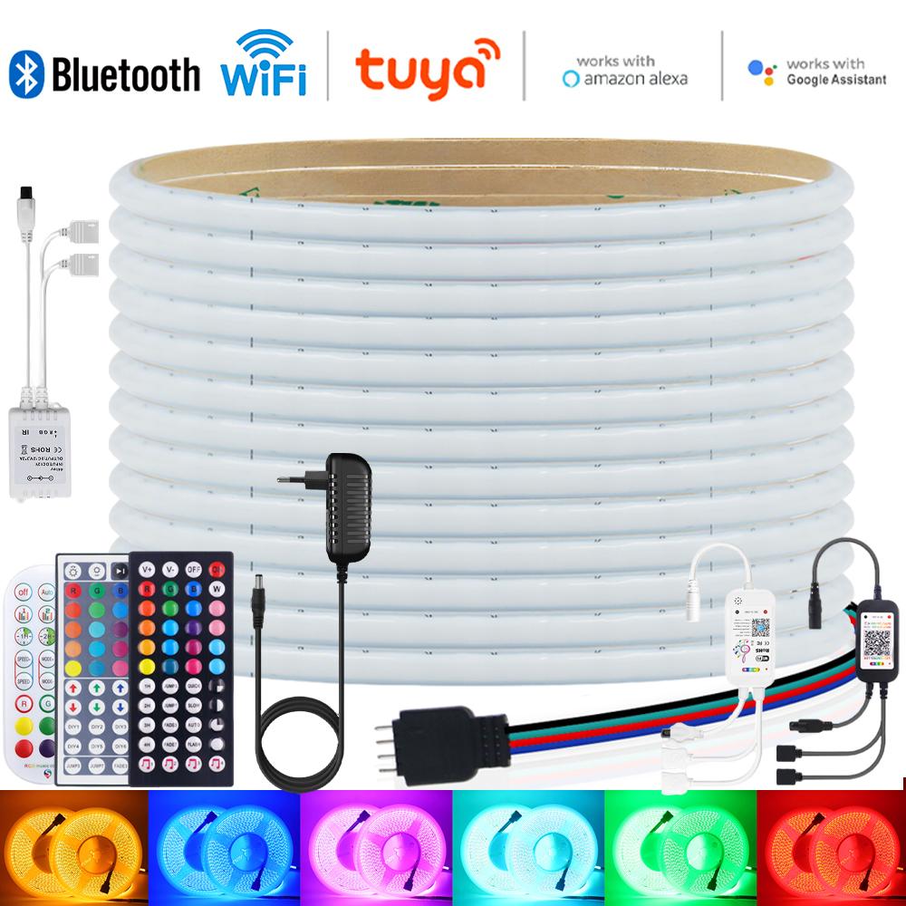 12V Bluetooth RGB LED Strip Light Tuya WIFI Dimmable Remote Control 576Leds/m Flexible Tape EU US UK AU Plug Home Decor 0.5m 5m