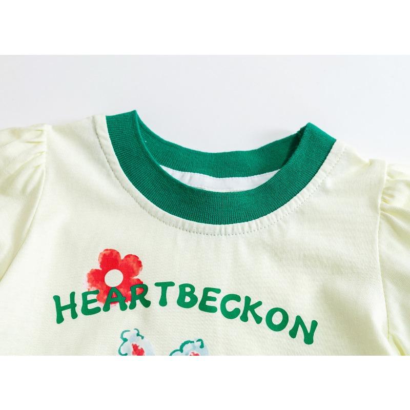 طقم قطن للأطفال بناتي كرتوني تي شيرت طفل طقم كاجوال زهري