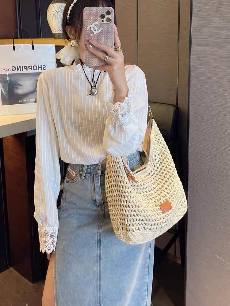 

2025 новая сумка-тоут для выходных ручной работы женская сумка большой вместимости летняя плетеная соломенная сумка на плечо сумка-мессенджер