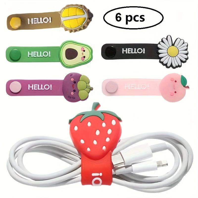 6Pcs Cartoon Fruit Cable Winders, Reusable Organizer for Earphone and Charging Cables, Perfect for Home and Office Use.