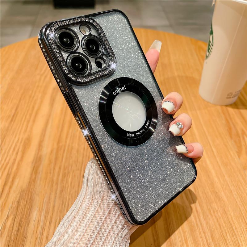 Applicable To IPhone16 Mobile Phone Case Electroplating Edge Drilling Apple 15promax Magnetic Sleeve 13/14 Gradient Glitter
