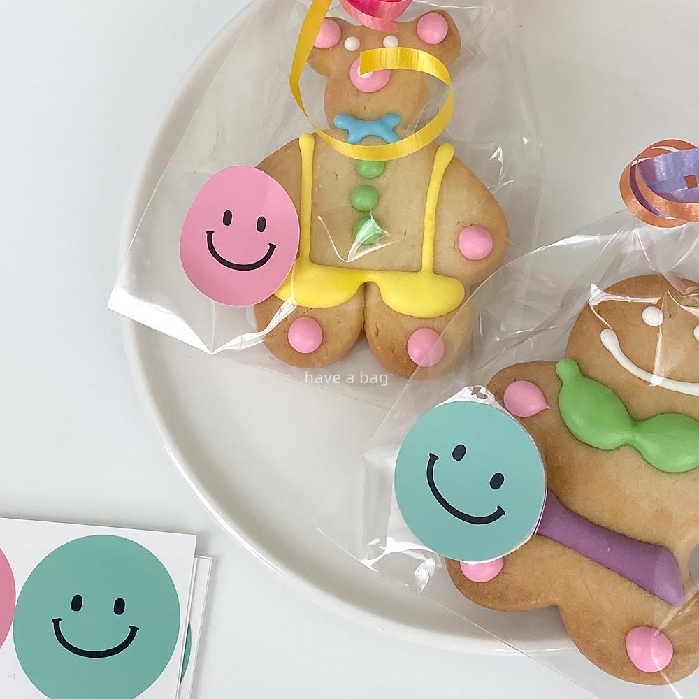 Korean Style Smiley Face Stickers: Colorful, Cute Round Labels for Gift Seals