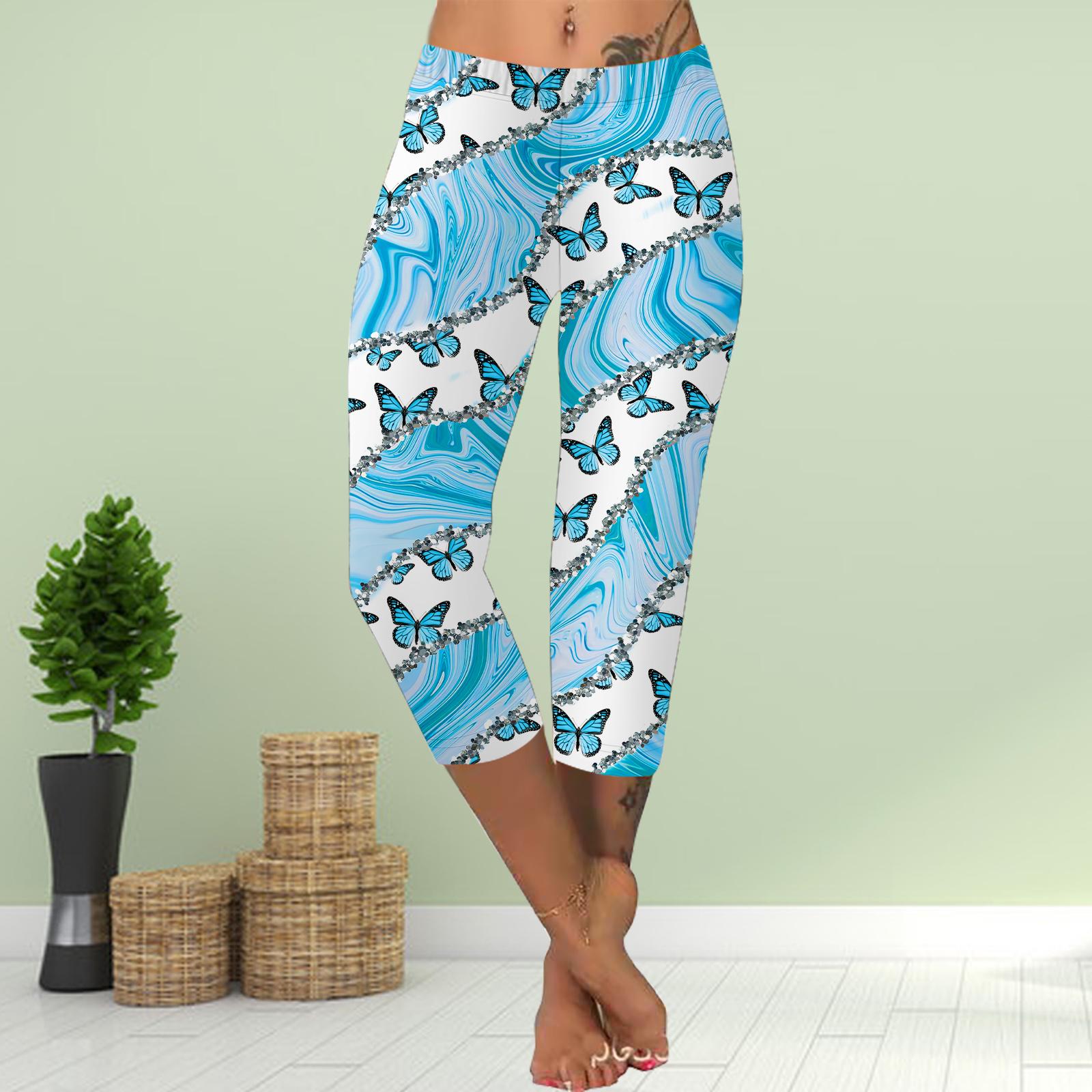 

Брюки летние короткие леггинсы укороченные узкие брюки леггинсы больших размеров женские облегающие брюки с принтом 3D красивые белые бабочки 8XL светло-синий