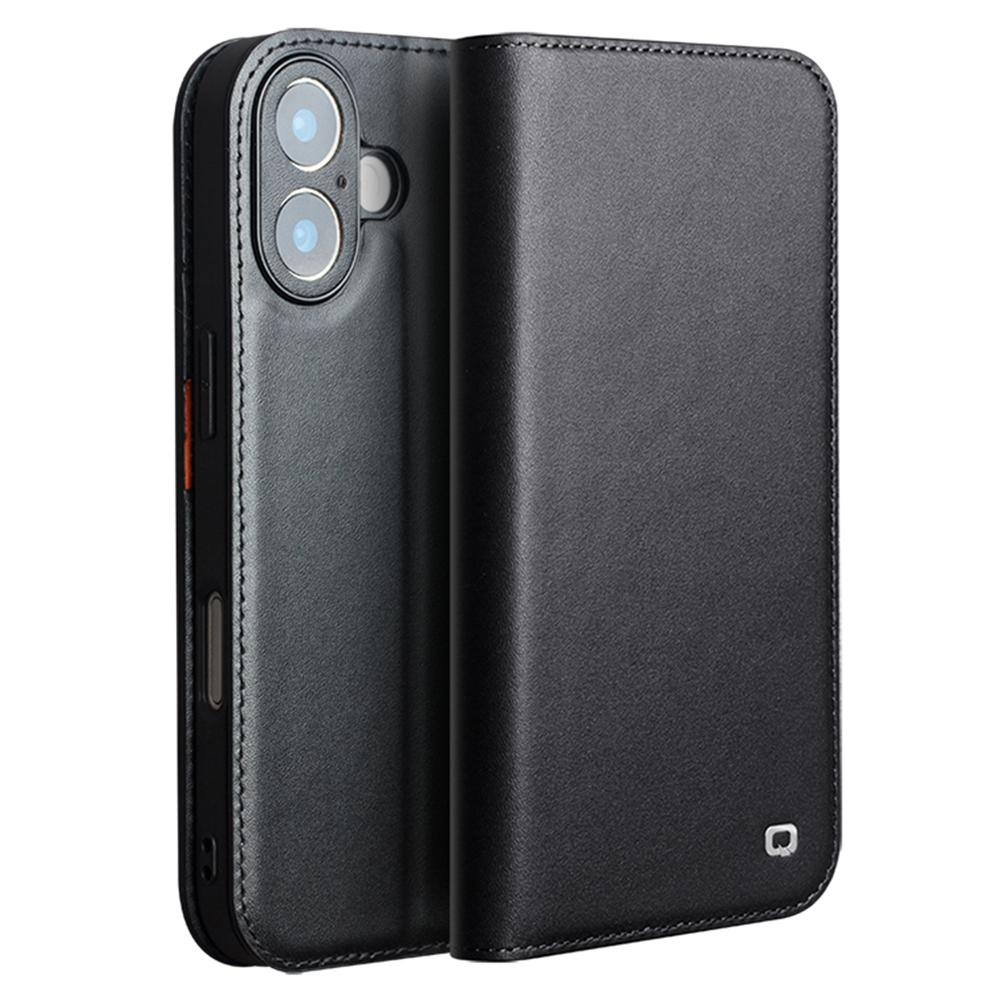 

QIALINO For iPhone 17 Case Wallet Flip Stand Phone Cover Genuine Cow Leather Black