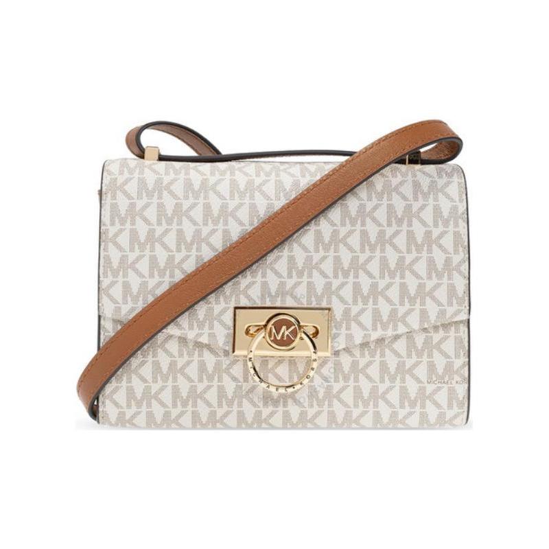 Michael Kors Hendrix Presbyopia Gold Buckle Flap Leather Crossbody Bag Mini Women Vanilla White