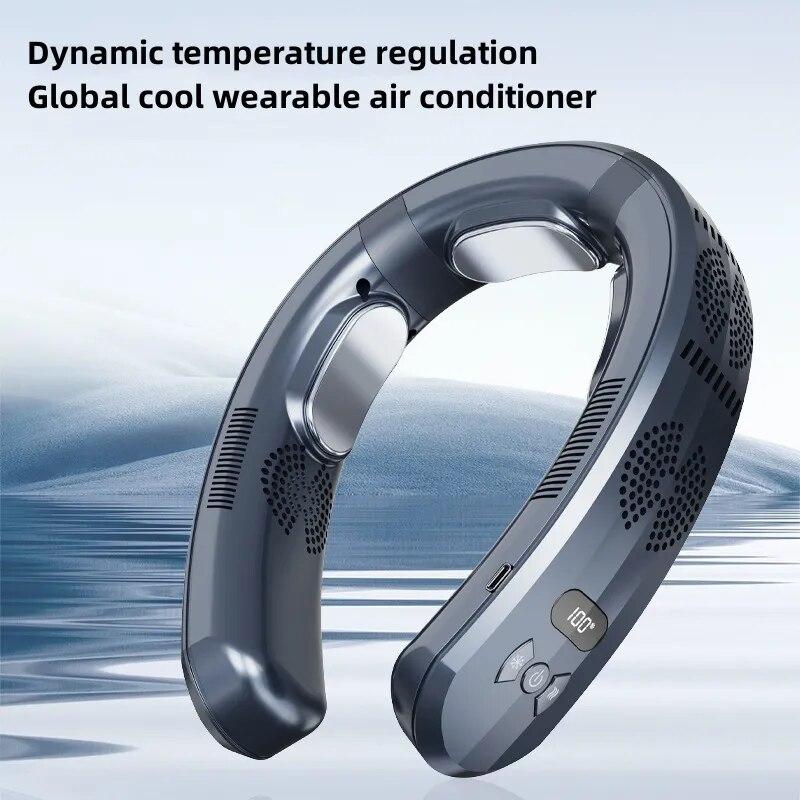 New Neck Fan 6000mAh Mini USB Digital Display Rechargeable Portable Fan Powerful Fast Air Cooling Bladeless Mobile Fan Outdoor Cooler