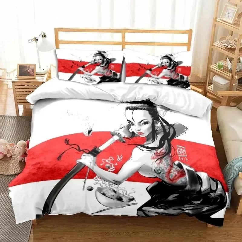 Japanische Samurai Bettwäsche Set Weiches Bettbezug Set Männer Teenager Schlafzimmer Einzel Doppel King Size Bettbezug Kissenbezug Jungen Geschenk