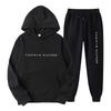 Unisex Spring/Autumn Hooded Fleece Set - Loose Fit, Casual Print Sweatshirt