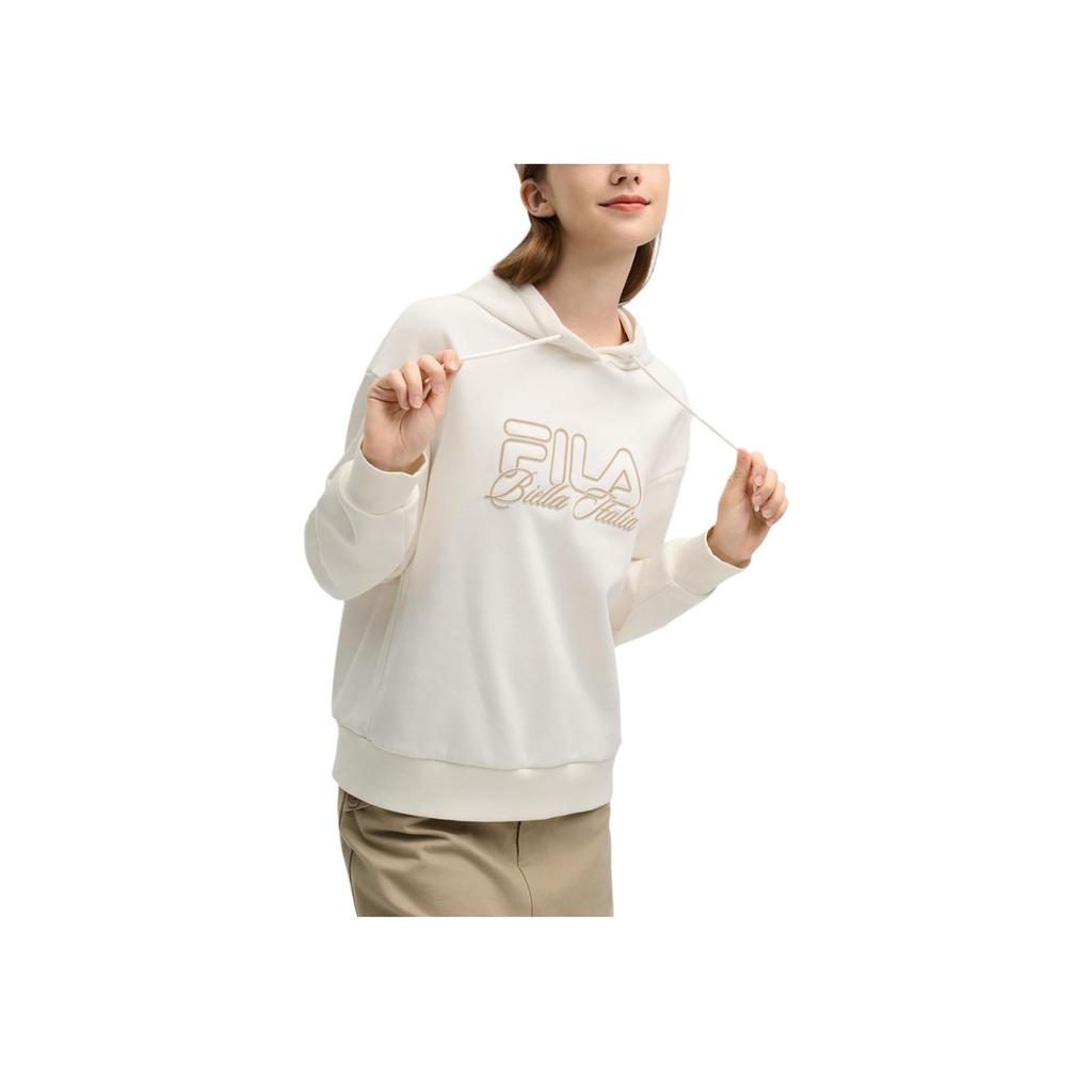 Fila Classic Versatile Fleece Hooded Sweatshirt Women Tops Cloud-Mushroom-White F11W519218FWT