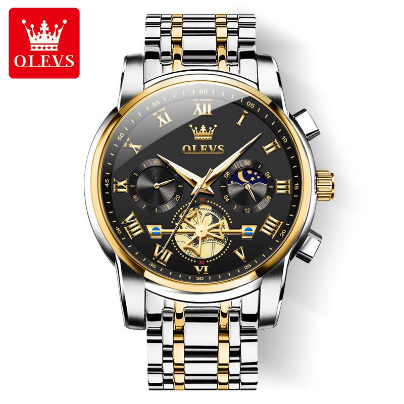 OLEVS Top Original Quartz Men's Watches Classic Roman Scale Dial Moon Phase Waterproof Luminous Luxury Wrist Watch for Male