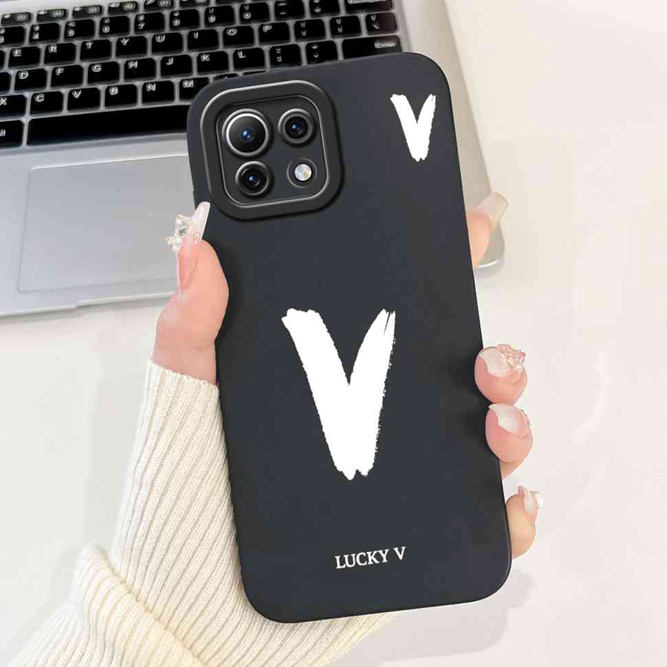 For Xiaomi Mi 11 Lite 4G M2101K9AG Case Black Lucky Letters A-Z Soft Silicone Cover For Xiaomi Mi 11Lite 5G 11 Youth 6.55" Cases
