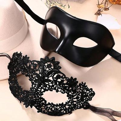 2pcs Elegant Black Lace Masquerade Mask Set for Couples Perfect for Venetian Party, Mardi Gras, and Halloween Celebrations
