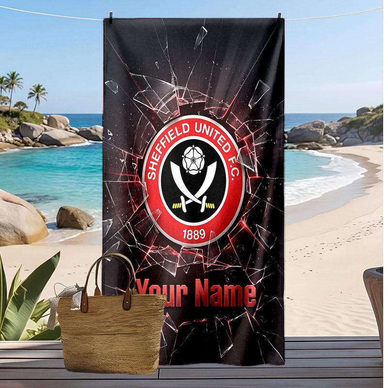 Sheffield United FC Personalisiertes Bedrucktes Strandtuch Fußballlogo Unterstützung Benutzerdefinierter Name Text Absorbierendes Handtuch für Sport Reisen Besonderes Geschenk