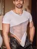 Men'S Pu Mesh Patchwork Bodysuit Tops Crotch Buckle Open Exotic Man Tights Sexy Shaper Wear Tshirts Sheer See Through Tops