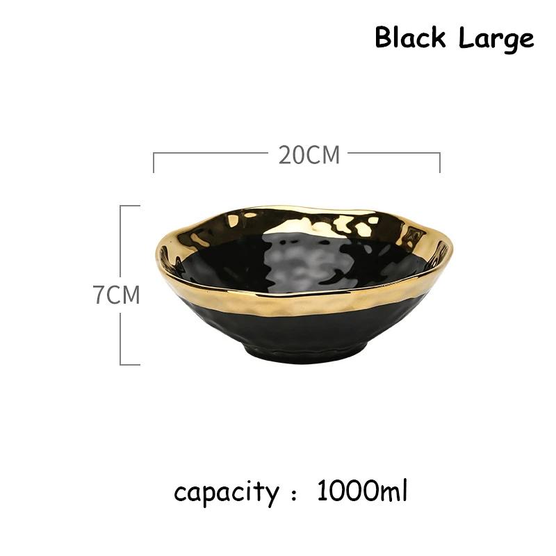 Ceramic White Steak Plate With Gold Edge Breakfast Tray Retro Bowl Dessert Pasta Dishes Western Food Container Ramen Bowl 1pcs