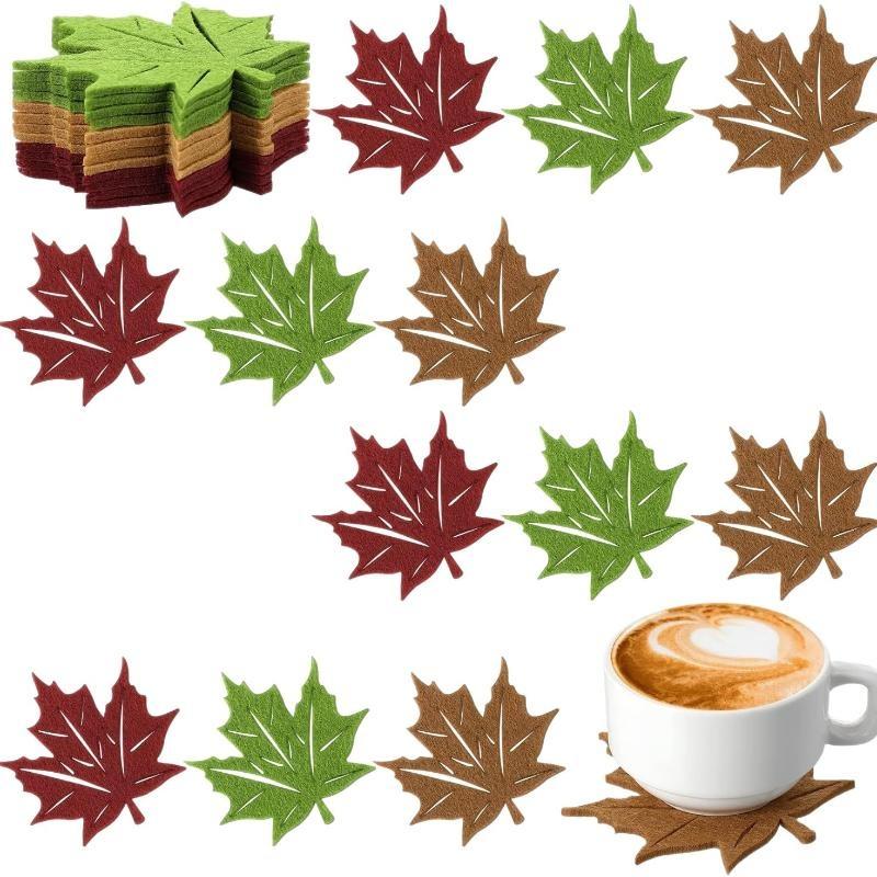 10 Pcs Felt Leaf Drink Coasters Heat Insulation Non Slip Bottom For Home Fall Coffee Table Decorations