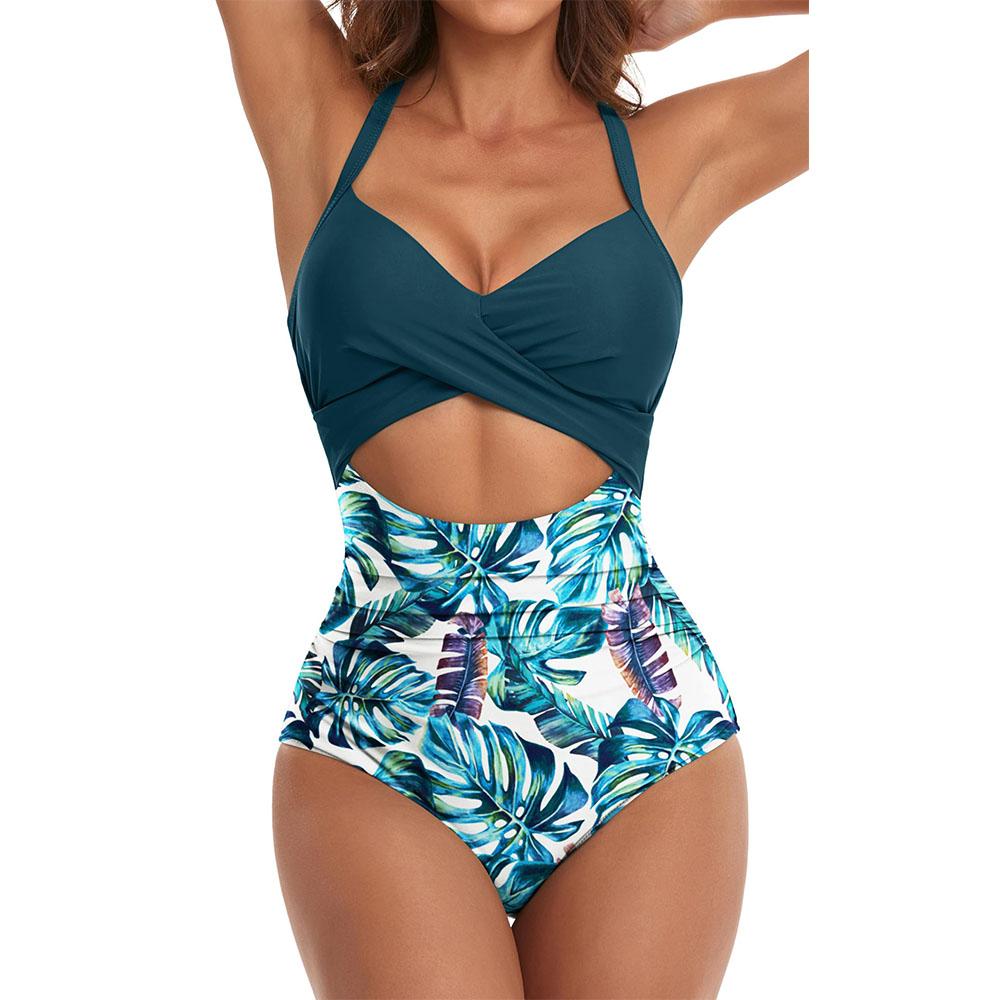 Kadın Tek Parça Mayolar Karın Kontrol Kesim Yüksek Belli Mayo Wrap Geri Kravat 1 Parça Mayo