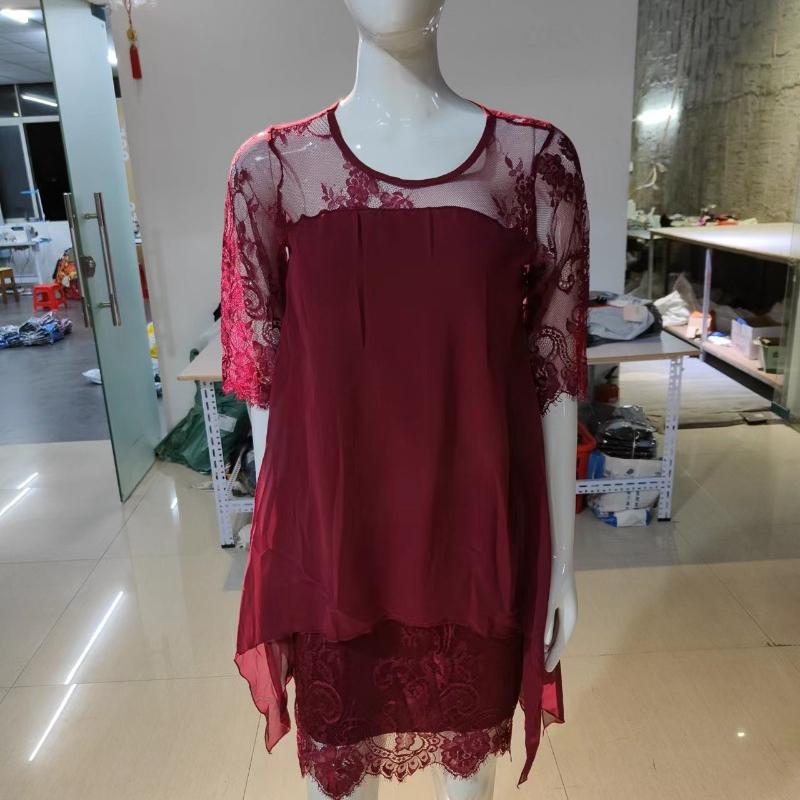 فستان شيفون أنيق بطول متوسط بأكمام قصيرة للنساء لفصل الربيع والصيف، فستان نسائي سادة بقصة A-line بمقاسات كبيرة 24033