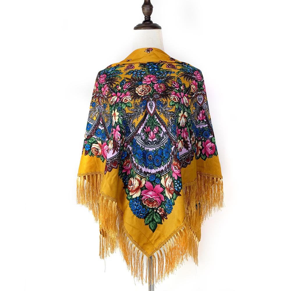 Luxury Floral Print Russian Scarf Women Retro Fringed Square Bandana Scarves Ukrainian Shawl Babushka Handkerchief Head Wraps