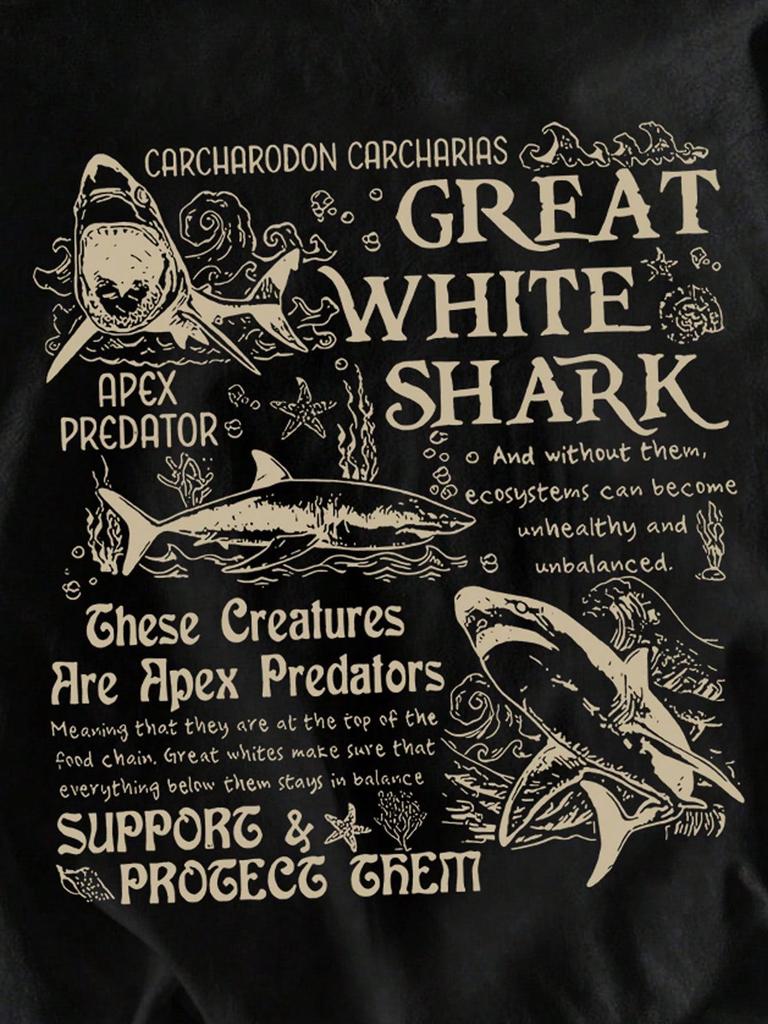 Retro Shark Print T-shirt: Loose Casual Short Sleeve Top for Men and Women