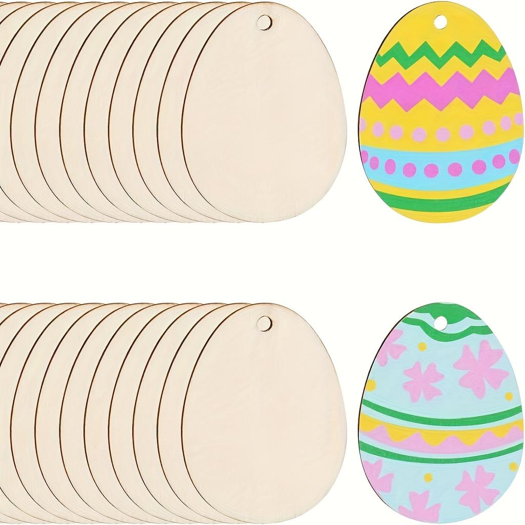 10 Stück DIY Holz-Ostereier-Anhänger, Perfekt für Osterbasteln & Dekoration, Leere Holzeier mit bunten Mustern zum Bemalen & Aufhängen