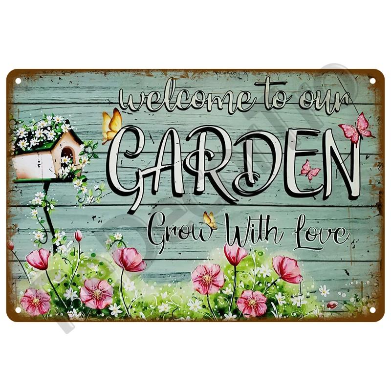 Retro Sign Home For Garden Outdoor Gardening Flowers Vintage Metal Sign Funny Plants Wall Decor Home Sweet Tin Sign Farm Birds